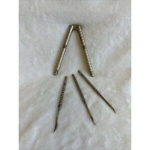 Vintage HMQ Silver Intricate Design Nut Cracker & 3 PicksHard Shell Nuts Seafood